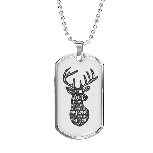 Psalm 42:1 Deer Pants Christian Necklace Stainless Steel or 18k Gold Dog Tag 24" Chain-Express Your Love Gifts