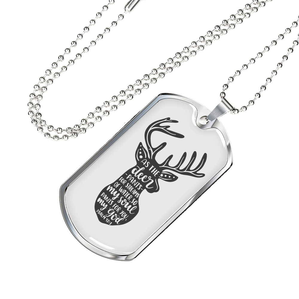 Psalm 42:1 Deer Pants Christian Necklace Stainless Steel or 18k Gold Dog Tag 24" Chain-Express Your Love Gifts
