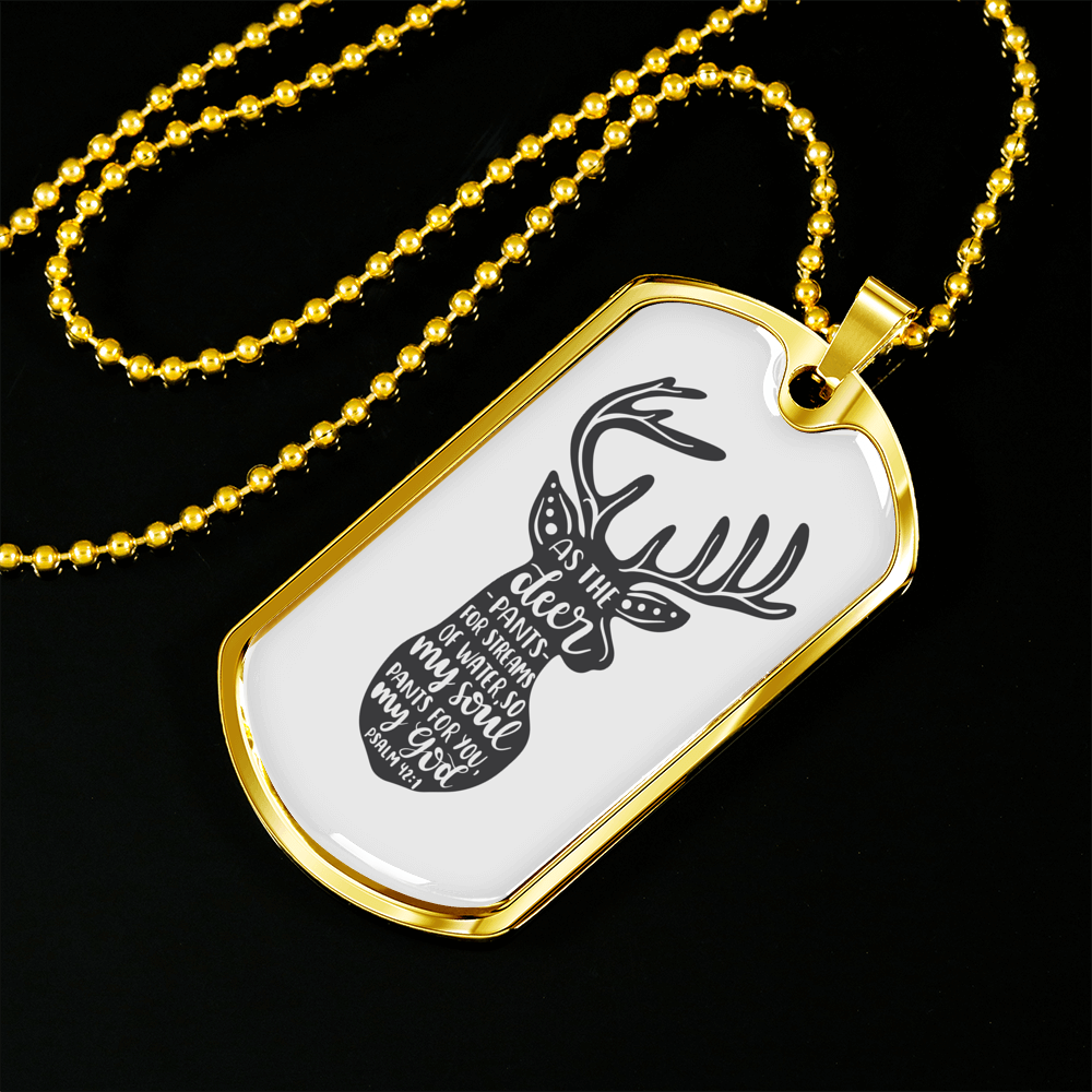 Psalm 42:1 Deer Pants Christian Necklace Stainless Steel or 18k Gold Dog Tag 24" Chain-Express Your Love Gifts