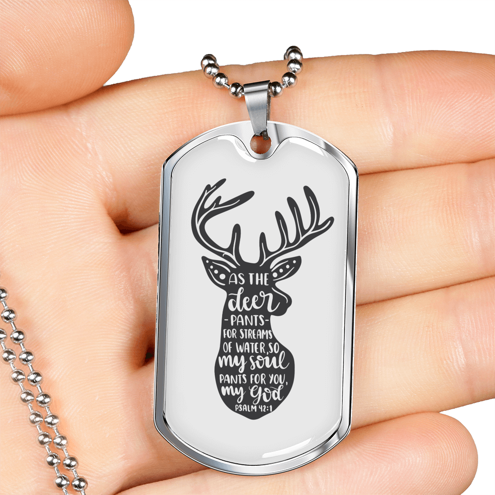 Psalm 42:1 Deer Pants Christian Necklace Stainless Steel or 18k Gold Dog Tag 24" Chain-Express Your Love Gifts