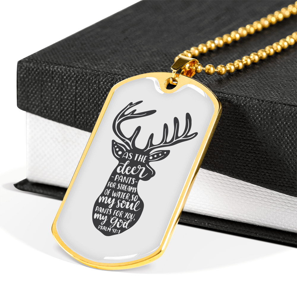 Psalm 42:1 Deer Pants Christian Necklace Stainless Steel or 18k Gold Dog Tag 24" Chain-Express Your Love Gifts