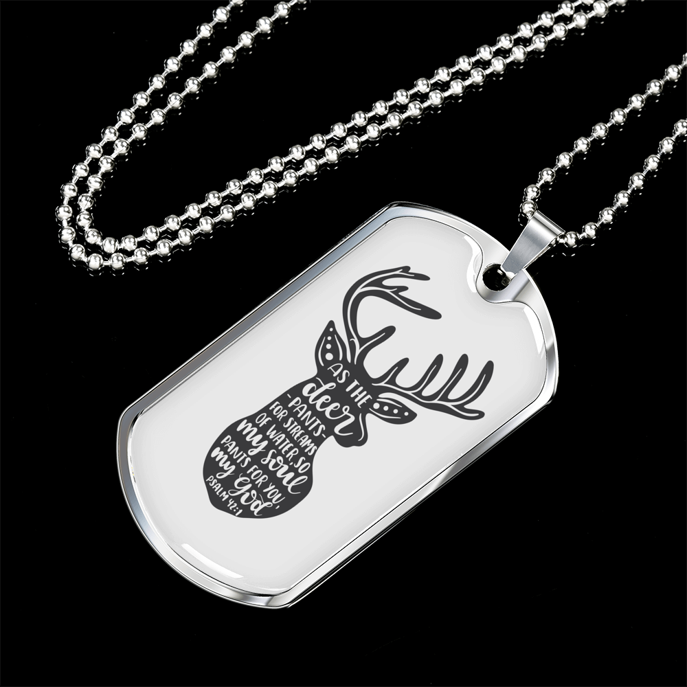 Psalm 42:1 Deer Pants Christian Necklace Stainless Steel or 18k Gold Dog Tag 24" Chain-Express Your Love Gifts