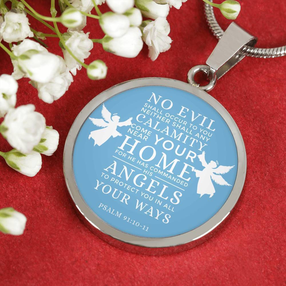 Psalm 91:1011 Bible Verse Circle Necklace Stainless Steel or 18k Gold 18-22" - Express Your Love Gifts