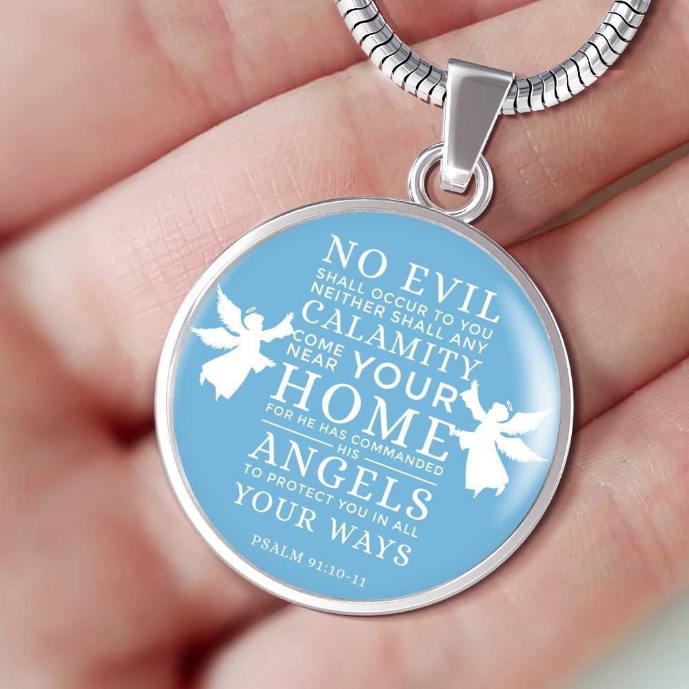 Psalm 91:1011 Bible Verse Circle Necklace Stainless Steel or 18k Gold 18-22" - Express Your Love Gifts