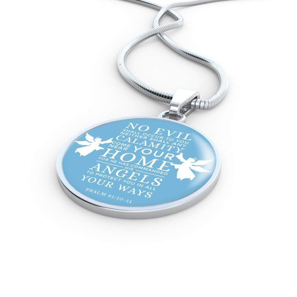 Psalm 91:1011 Bible Verse Circle Necklace Stainless Steel or 18k Gold 18-22" - Express Your Love Gifts