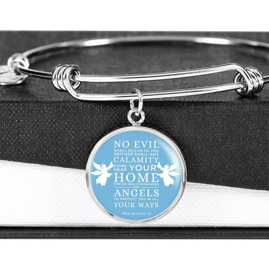 Psalm 91:1011 Bible Verse Stainless Steel or 18k Gold Circle Bangle Bracelet-Express Your Love Gifts