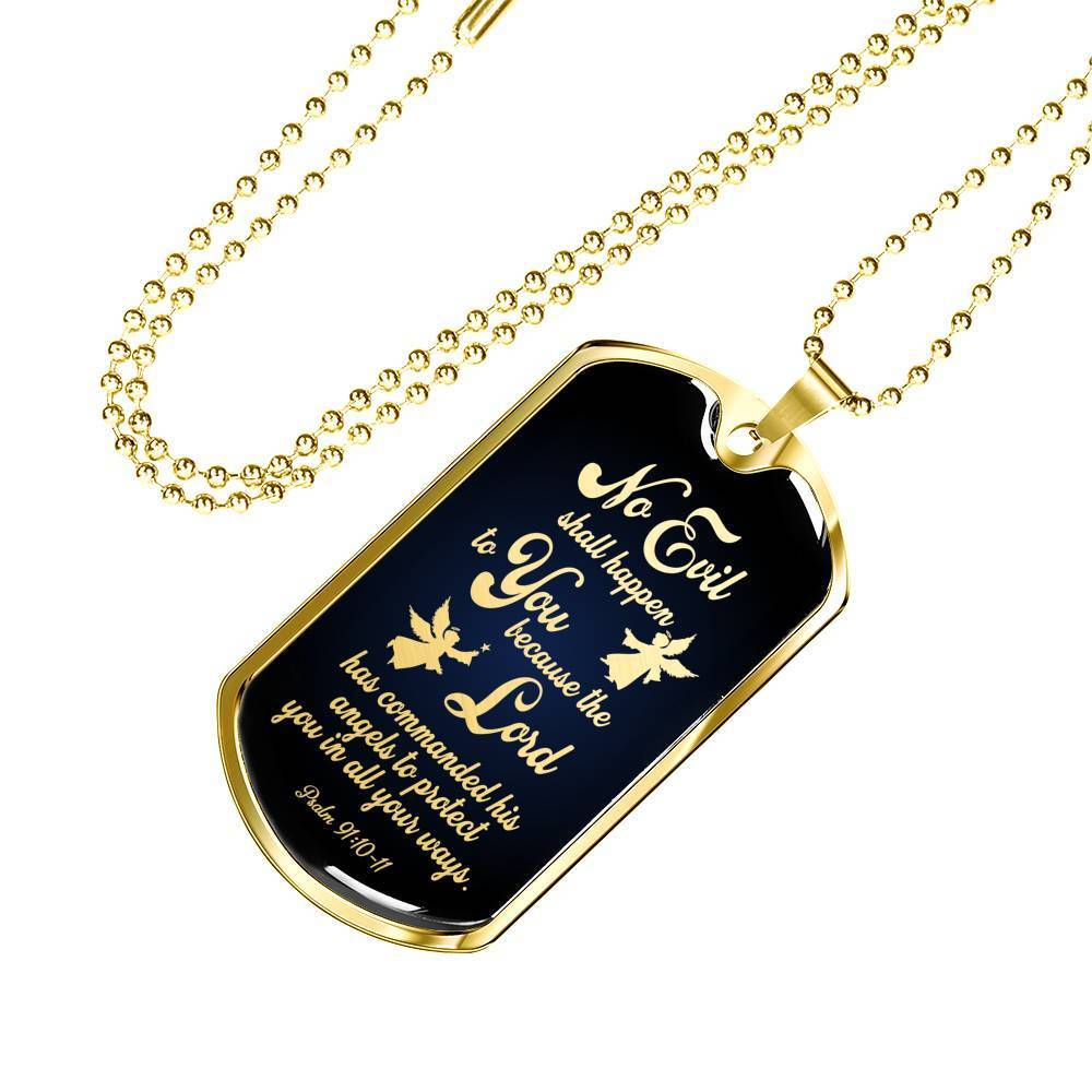Psalm 91 Guardian Angel Protects Always Bible Necklace Stainless Steel or 18k Gold Dog Tag W 24"-Express Your Love Gifts