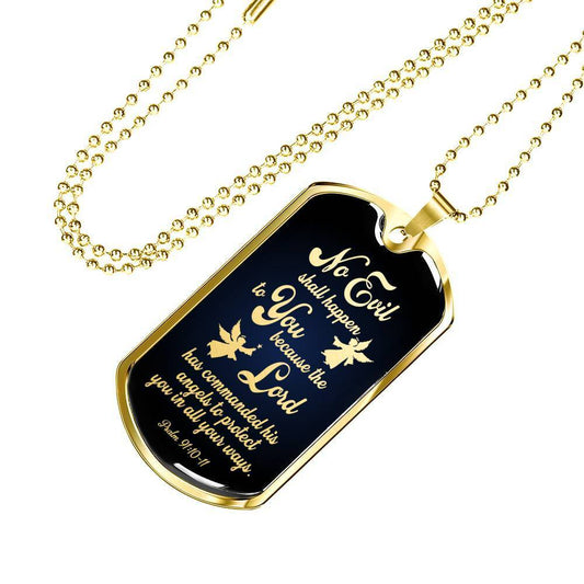 Psalm 91 Guardian Angel Protects Always Bible Necklace Stainless Steel or 18k Gold Dog Tag W 24"-Express Your Love Gifts
