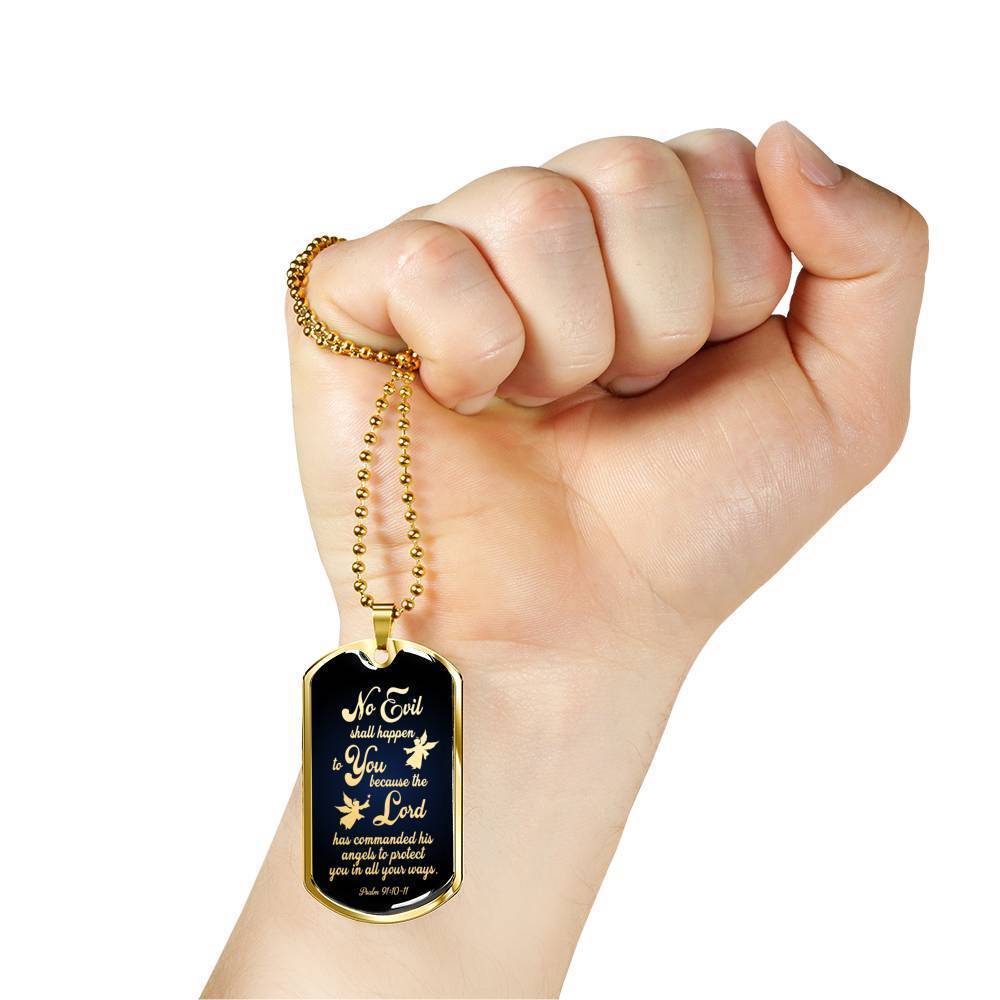 Psalm 91 Guardian Angel Protects Always Bible Necklace Stainless Steel or 18k Gold Dog Tag W 24"-Express Your Love Gifts