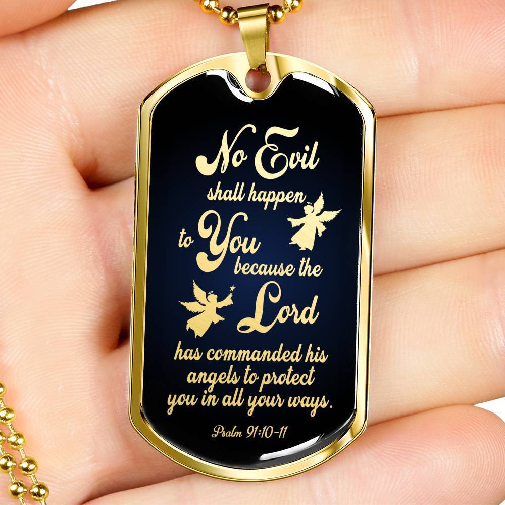 Psalm 91 Guardian Angel Protects Always Bible Necklace Stainless Steel or 18k Gold Dog Tag W 24"-Express Your Love Gifts