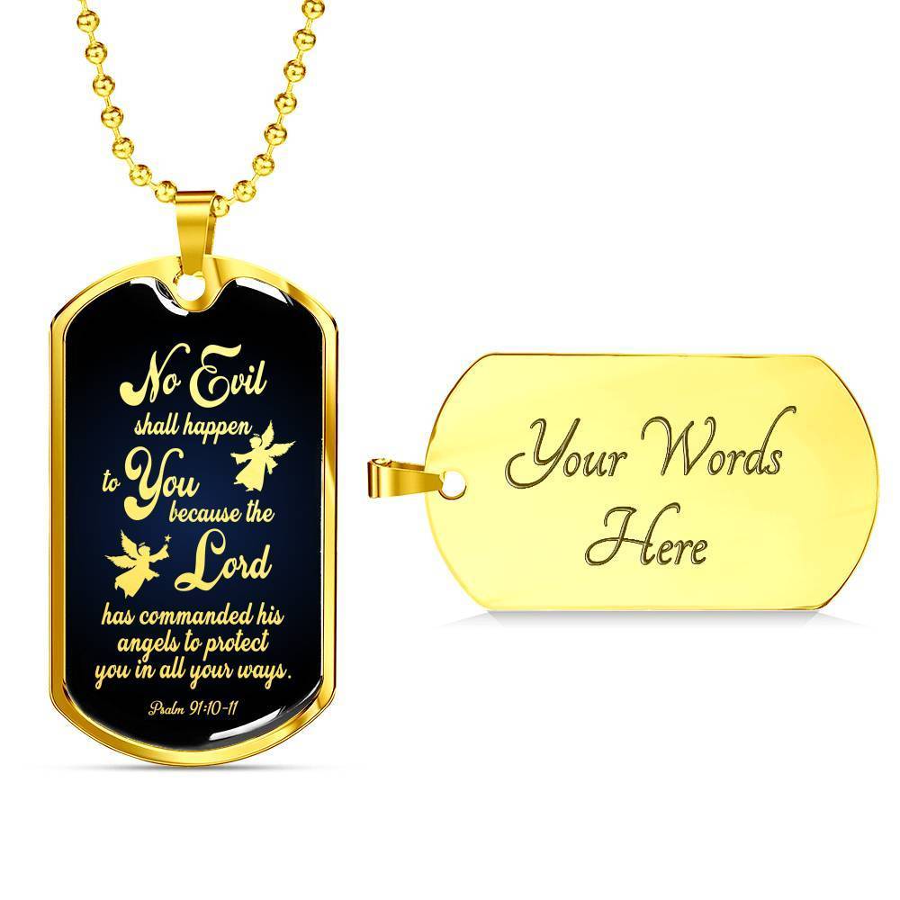 Psalm 91 Guardian Angel Protects Always Bible Necklace Stainless Steel or 18k Gold Dog Tag W 24"-Express Your Love Gifts