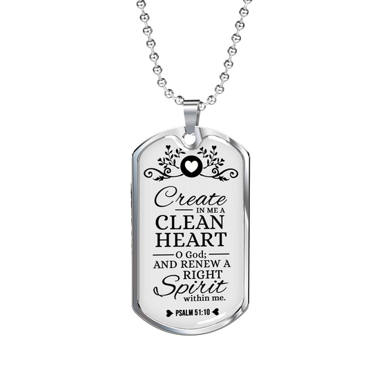 Pure Heart And Renewed Spirit Christian Faith Necklace Stainless Steel or 18k Gold Dog Tag 24" Chain-Express Your Love Gifts