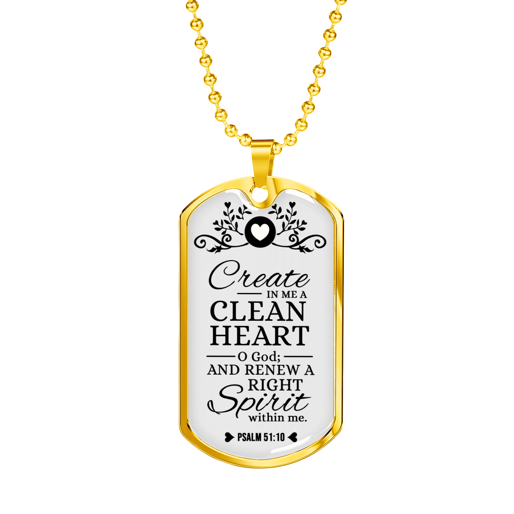 Pure Heart And Renewed Spirit Christian Faith Necklace Stainless Steel or 18k Gold Dog Tag 24" Chain-Express Your Love Gifts