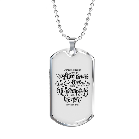 Pursue Righteousness Christian Necklace Stainless Steel or 18k Gold Dog Tag 24" Chain-Express Your Love Gifts