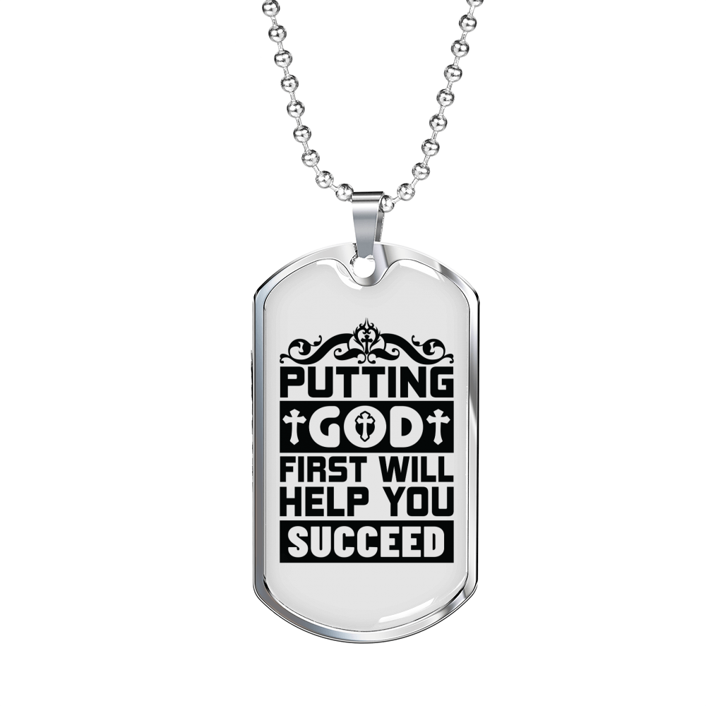 Put God First Christian Necklace Stainless Steel or 18k Gold Dog Tag 24" Chain-Express Your Love Gifts