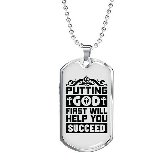 Put God First Christian Necklace Stainless Steel or 18k Gold Dog Tag 24" Chain-Express Your Love Gifts