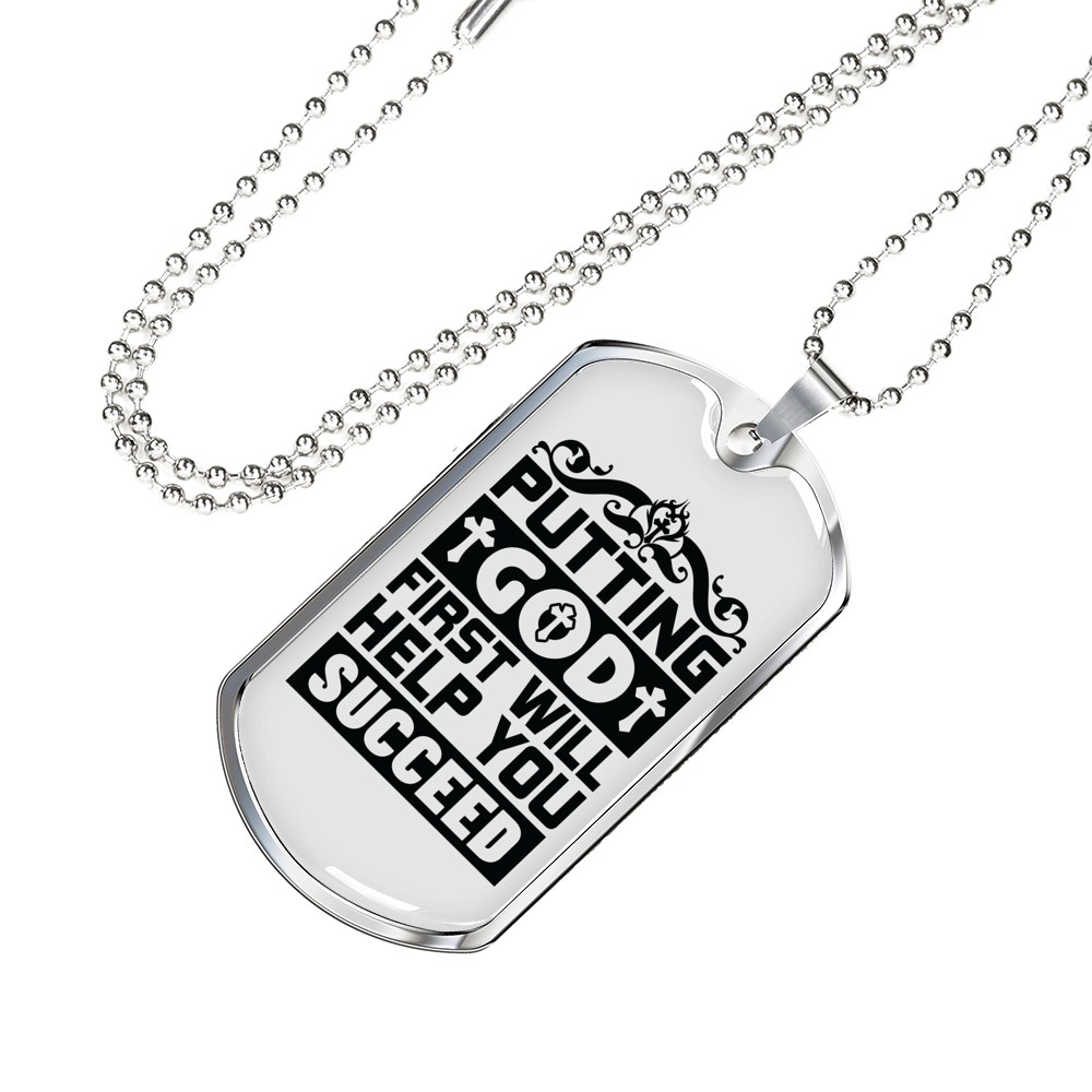 Put God First Christian Necklace Stainless Steel or 18k Gold Dog Tag 24" Chain-Express Your Love Gifts