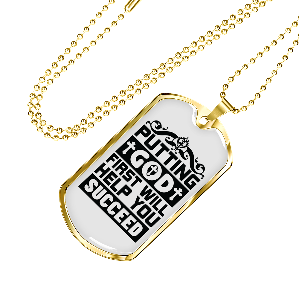 Put God First Christian Necklace Stainless Steel or 18k Gold Dog Tag 24" Chain-Express Your Love Gifts
