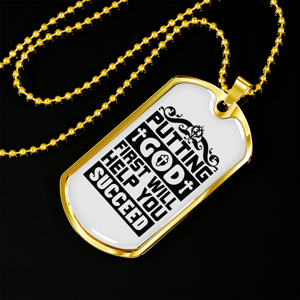 Put God First Christian Necklace Stainless Steel or 18k Gold Dog Tag 24" Chain-Express Your Love Gifts