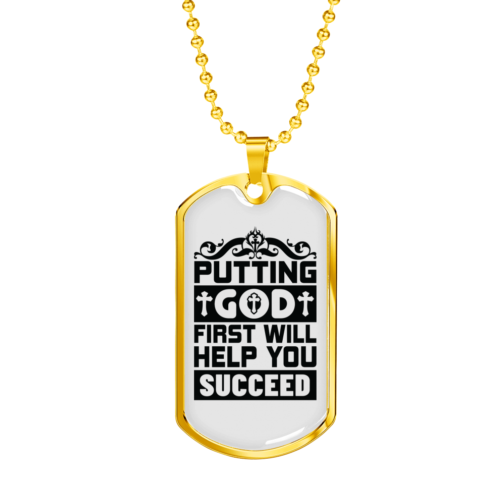 Put God First Christian Necklace Stainless Steel or 18k Gold Dog Tag 24" Chain-Express Your Love Gifts