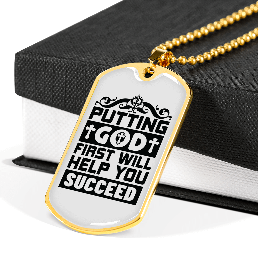 Put God First Christian Necklace Stainless Steel or 18k Gold Dog Tag 24" Chain-Express Your Love Gifts