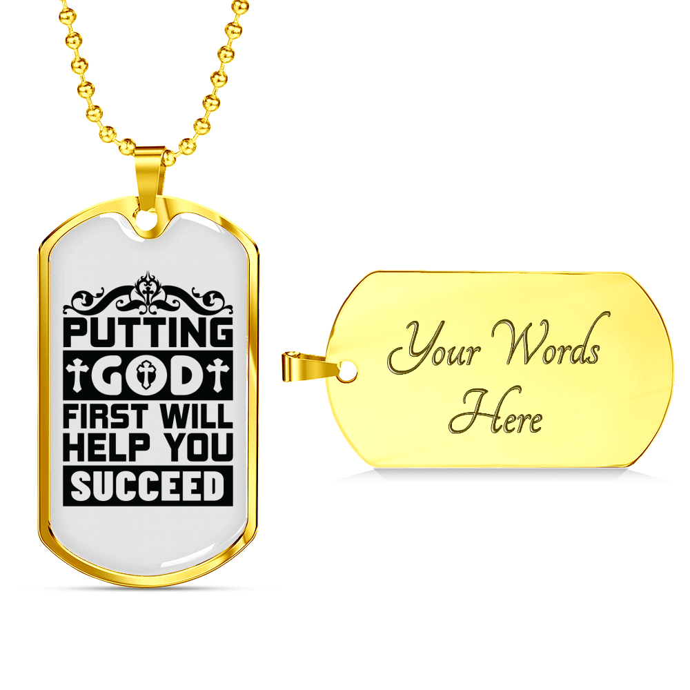 Put God First Christian Necklace Stainless Steel or 18k Gold Dog Tag 24" Chain-Express Your Love Gifts