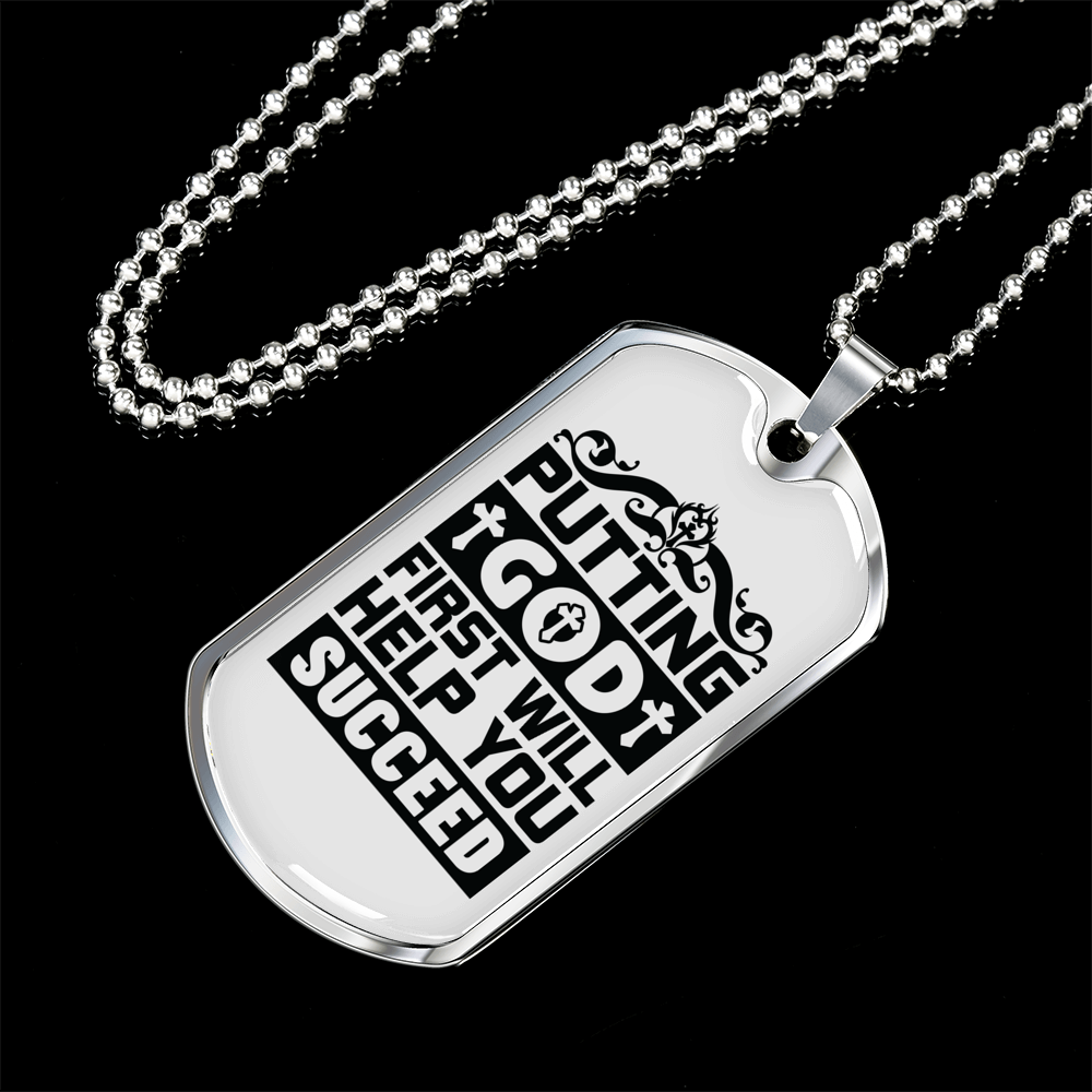 Put God First Christian Necklace Stainless Steel or 18k Gold Dog Tag 24" Chain-Express Your Love Gifts