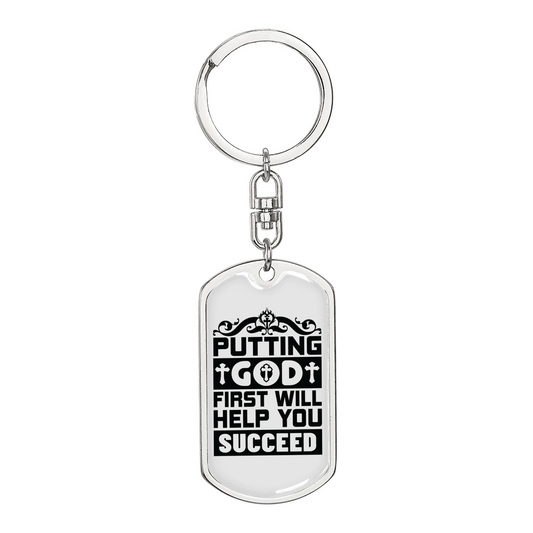 Put God First Keychain Stainless Steel or 18k Gold Dog Tag Keyring-Express Your Love Gifts