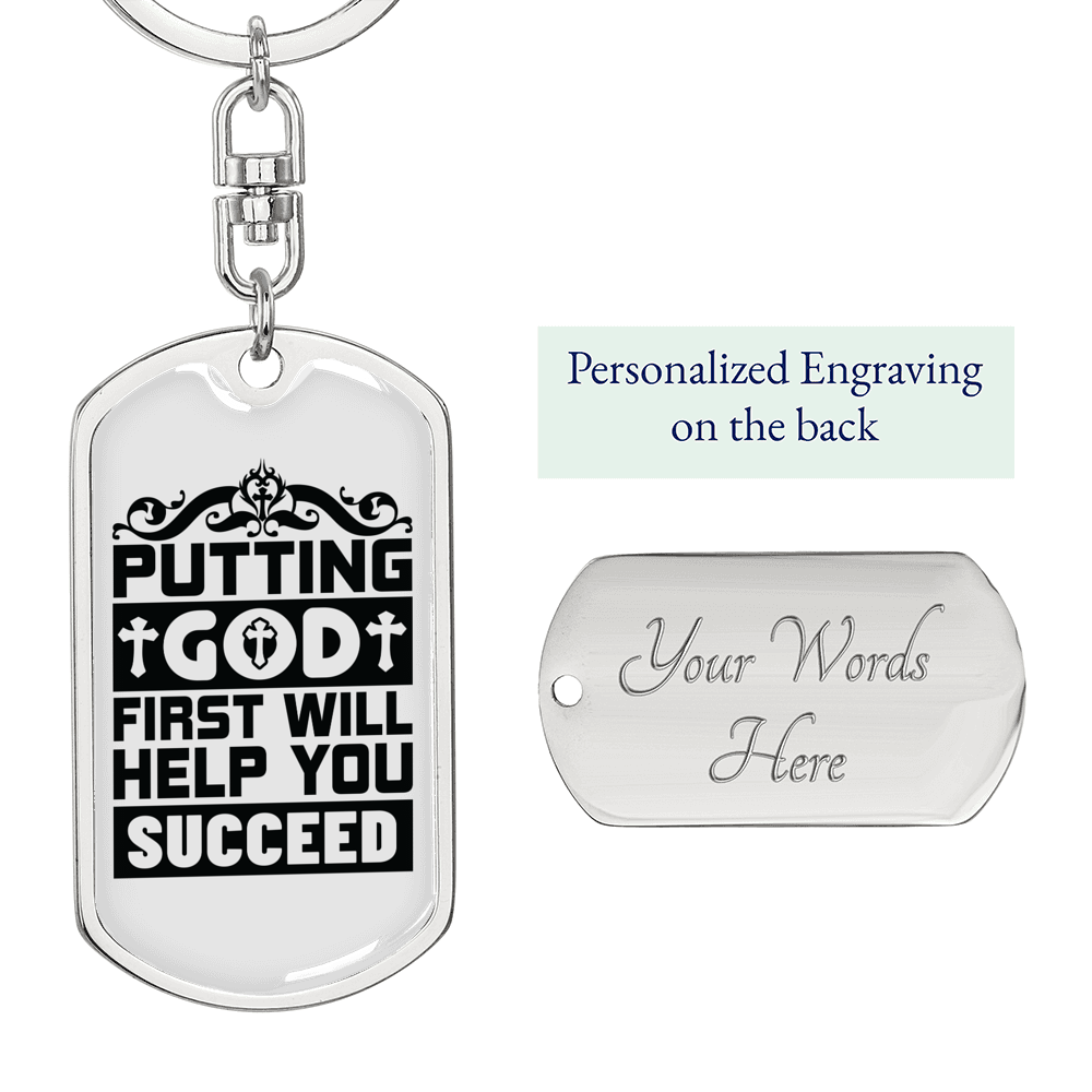Put God First Keychain Stainless Steel or 18k Gold Dog Tag Keyring-Express Your Love Gifts
