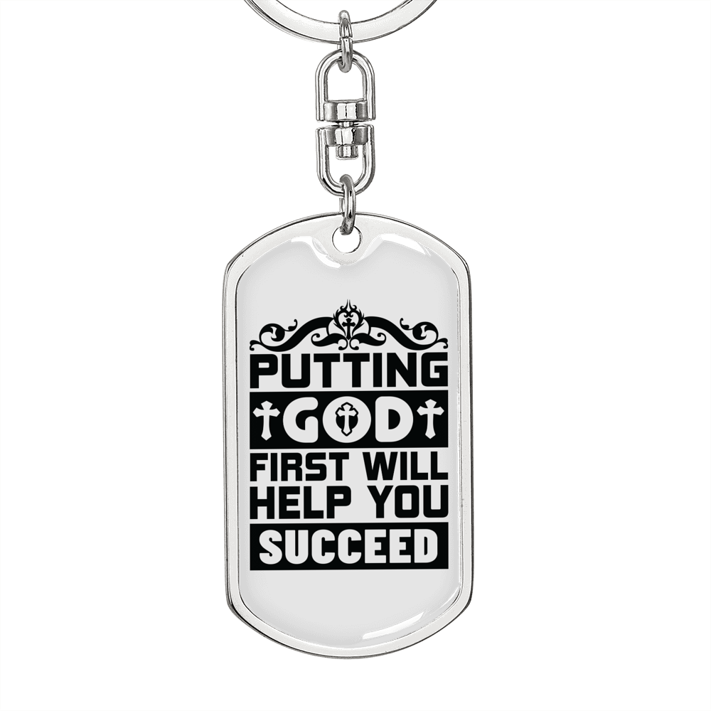 Put God First Keychain Stainless Steel or 18k Gold Dog Tag Keyring-Express Your Love Gifts