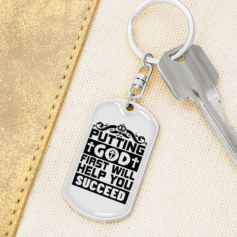 Put God First Keychain Stainless Steel or 18k Gold Dog Tag Keyring-Express Your Love Gifts