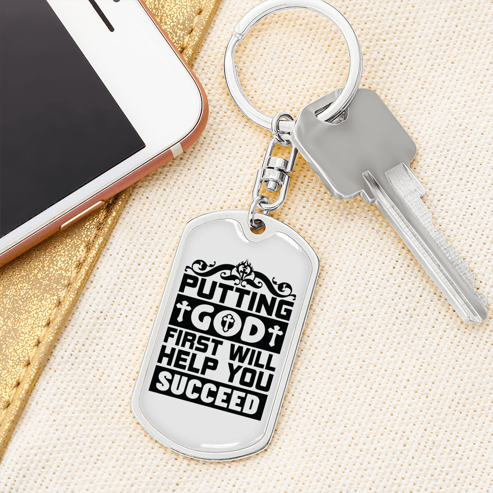 Put God First Keychain Stainless Steel or 18k Gold Dog Tag Keyring-Express Your Love Gifts