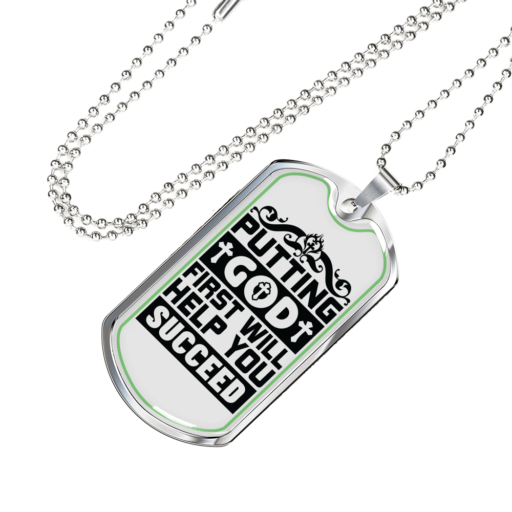 Putting God First Black Christian Necklace Stainless Steel or 18k Gold Dog Tag 24" Chain-Express Your Love Gifts