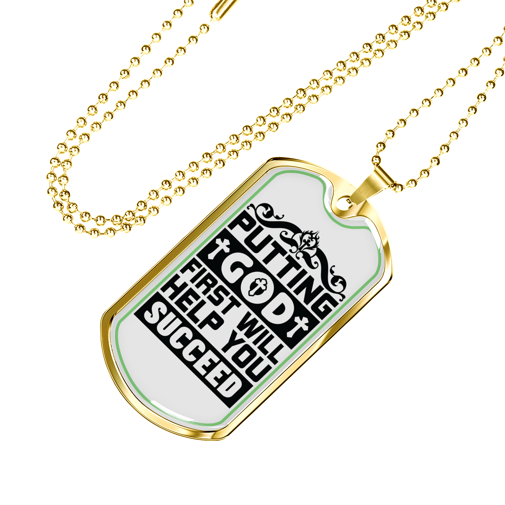 Putting God First Black Christian Necklace Stainless Steel or 18k Gold Dog Tag 24" Chain-Express Your Love Gifts