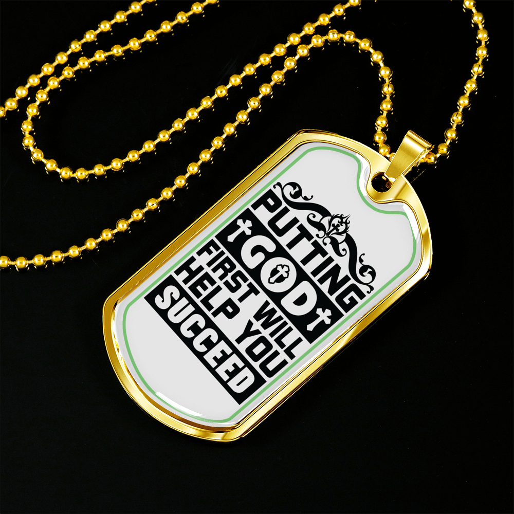 Putting God First Black Christian Necklace Stainless Steel or 18k Gold Dog Tag 24" Chain-Express Your Love Gifts