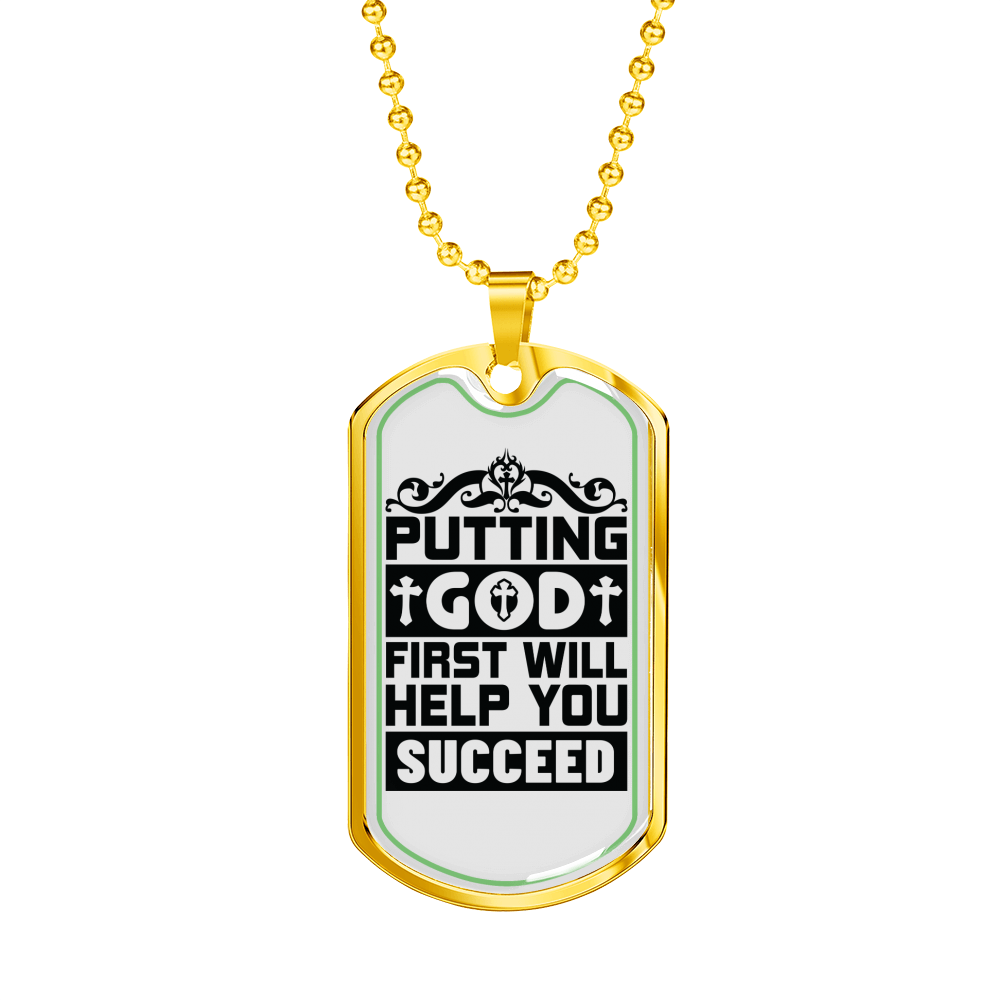 Putting God First Black Christian Necklace Stainless Steel or 18k Gold Dog Tag 24" Chain-Express Your Love Gifts