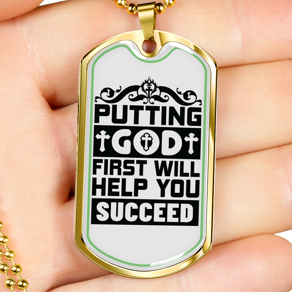 Putting God First Black Christian Necklace Stainless Steel or 18k Gold Dog Tag 24" Chain-Express Your Love Gifts