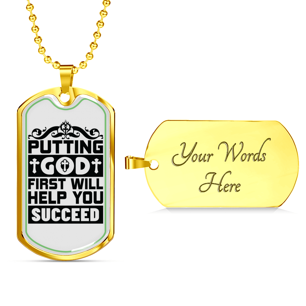 Putting God First Black Christian Necklace Stainless Steel or 18k Gold Dog Tag 24" Chain-Express Your Love Gifts