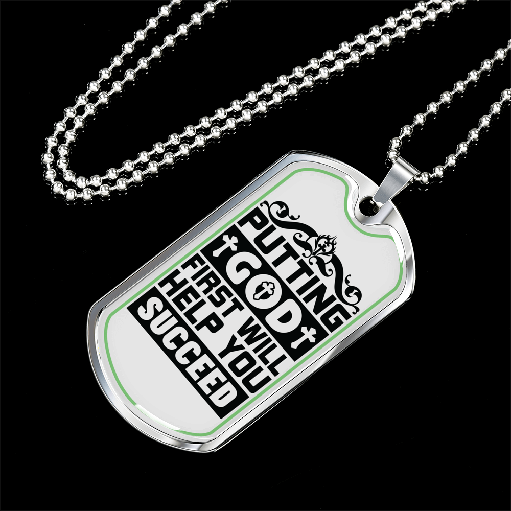 Putting God First Black Christian Necklace Stainless Steel or 18k Gold Dog Tag 24" Chain-Express Your Love Gifts
