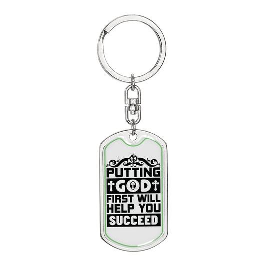 Putting God First Black Keychain Stainless Steel or 18k Gold Dog Tag Keyring-Express Your Love Gifts