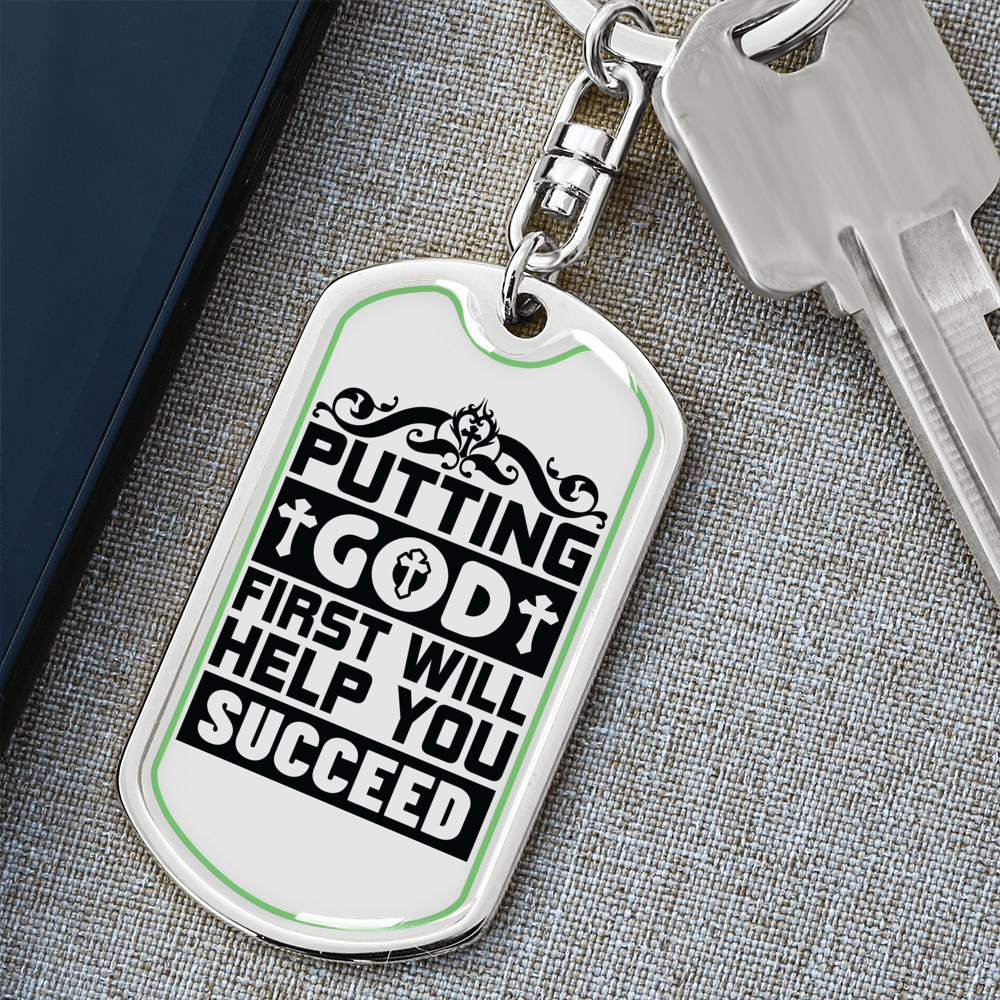 Putting God First Black Keychain Stainless Steel or 18k Gold Dog Tag Keyring-Express Your Love Gifts