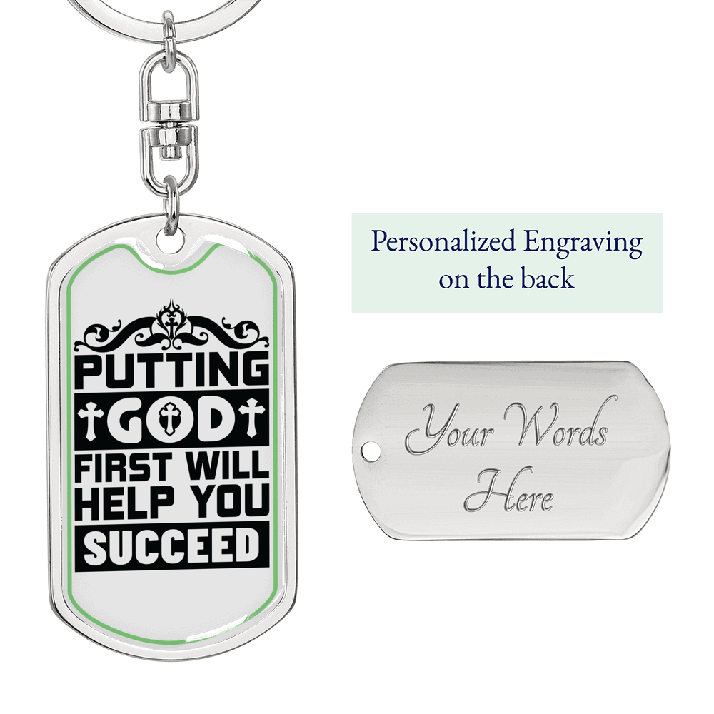 Putting God First Black Keychain Stainless Steel or 18k Gold Dog Tag Keyring-Express Your Love Gifts