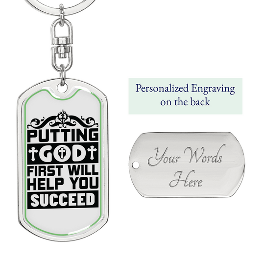 Putting God First Black Keychain Stainless Steel or 18k Gold Dog Tag Keyring-Express Your Love Gifts