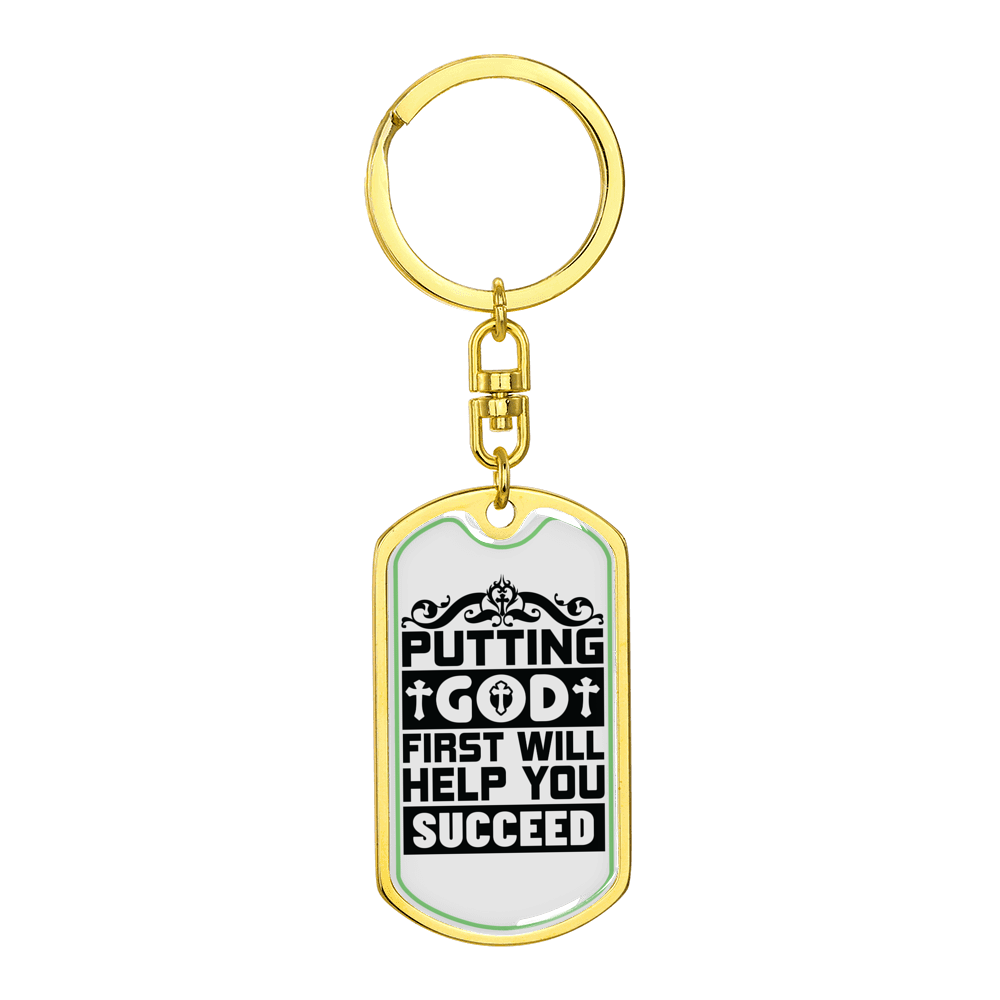 Putting God First Black Stainless Steel or 18k Gold Premium Swivel Dog Tag Keychain