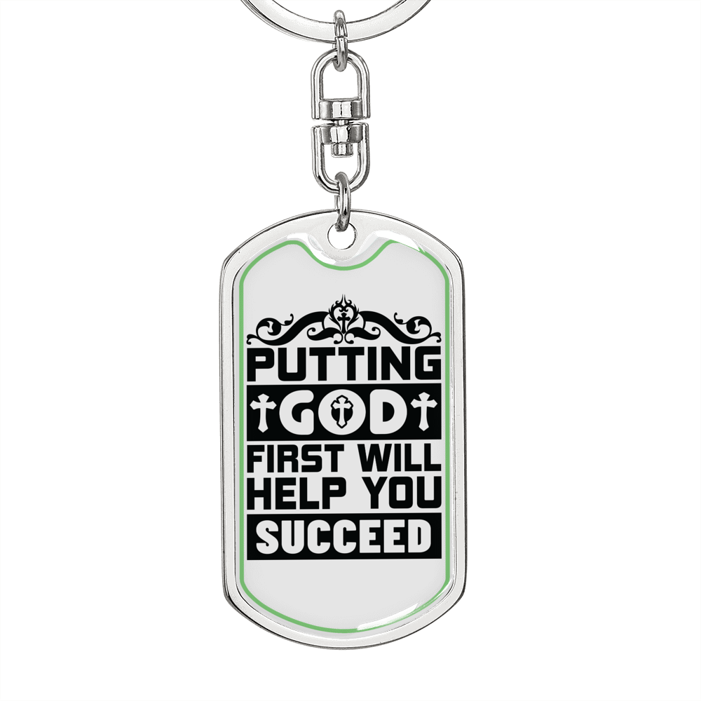 Putting God First Black Keychain Stainless Steel or 18k Gold Dog Tag Keyring-Express Your Love Gifts