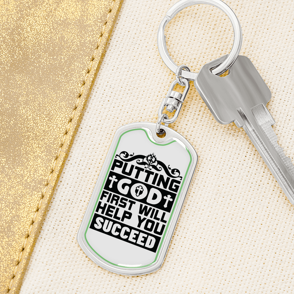 Putting God First Black Keychain Stainless Steel or 18k Gold Dog Tag Keyring-Express Your Love Gifts