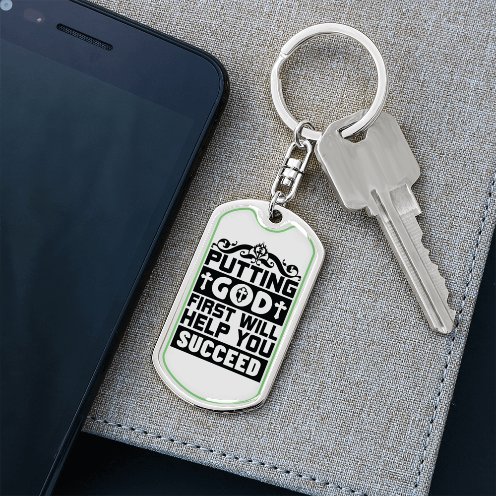 Putting God First Black Keychain Stainless Steel or 18k Gold Dog Tag Keyring-Express Your Love Gifts