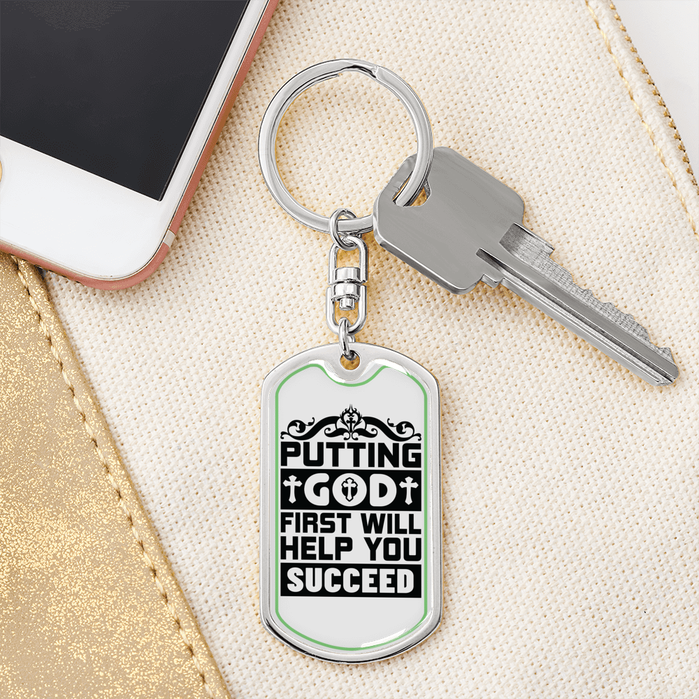 Putting God First Black Keychain Stainless Steel or 18k Gold Dog Tag Keyring-Express Your Love Gifts