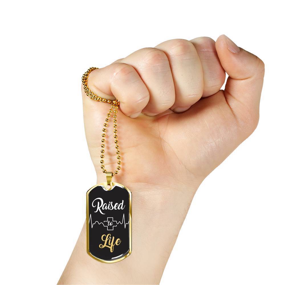 Raised To Life Romans 6:4 Baptism Christian Necklace Stainless Steel or 18k Gold Dog Tag 24" Chain - Express Your Love Gifts