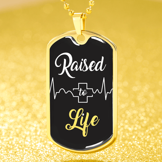 Raised To Life Romans 6:4 Baptism Christian Necklace Stainless Steel or 18k Gold Dog Tag 24" Chain - Express Your Love Gifts
